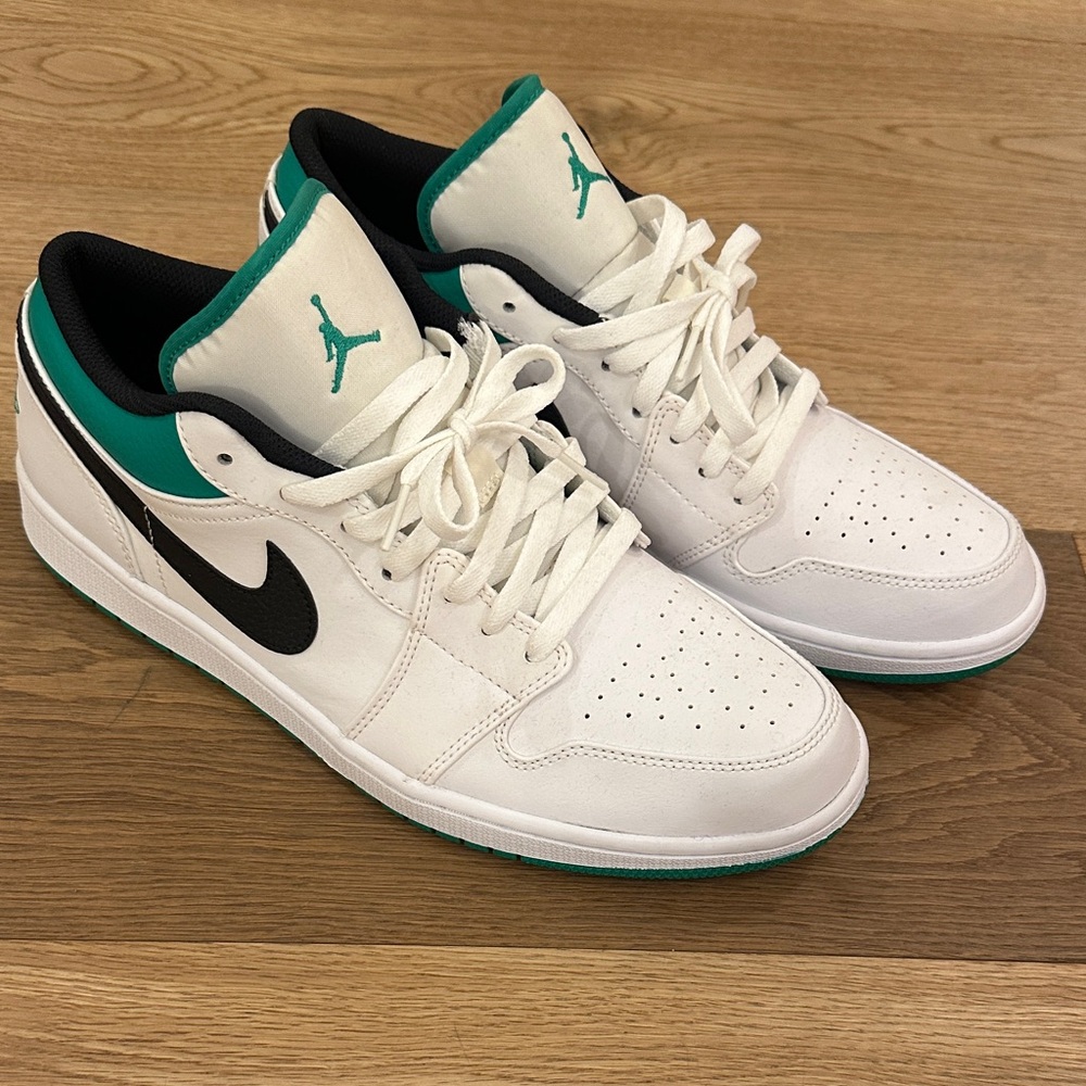 Air Jordan 1 Low Top Sneakers in White, “Lucky Green”, black